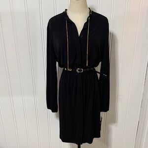 NWT Tahari Elegant Matte Jersey Black Belted Dress Size 14